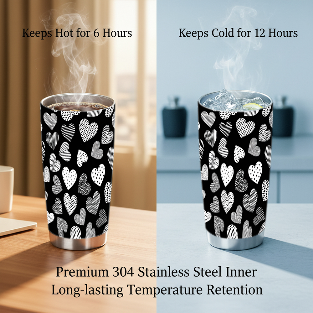 Black & White Hearts 304 Stain – Tumbler 20Oz White recenzja i cena