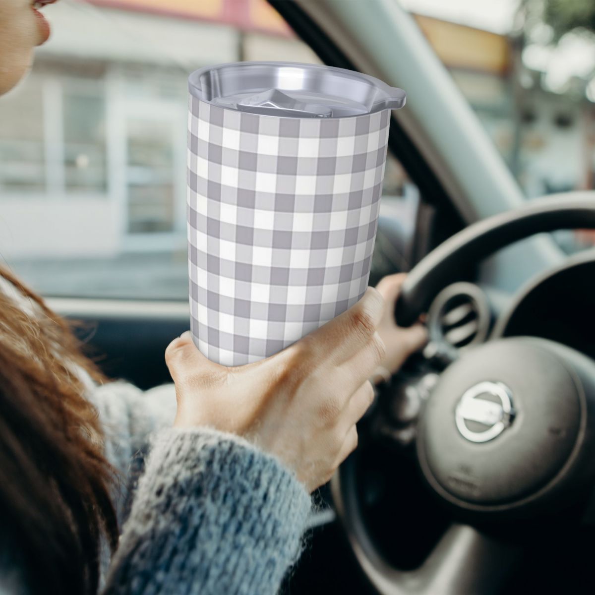 Gray And White Gingham Stainle – Tumbler 20Oz White recenzja i cena